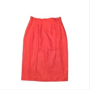 100% Flax Linen Orange Pencil Lined Pleated Pull On Pencil Skirt 8